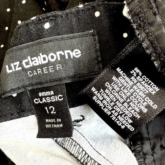 Liz Claiborne Classic Career Crop Tapered Ankle Pants Size 12 Black White Polka - Picture 13 of 13